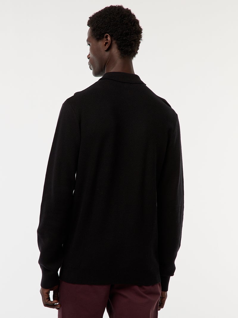 Polo de manga larga de punto de fantasía negro - Kiabi
