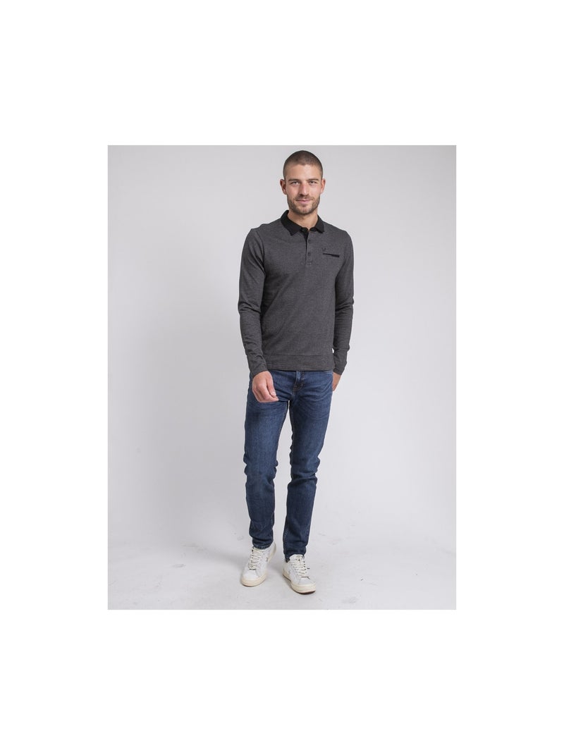 Polo de manga larga de puro algodón PAGNY Negro - Kiabi