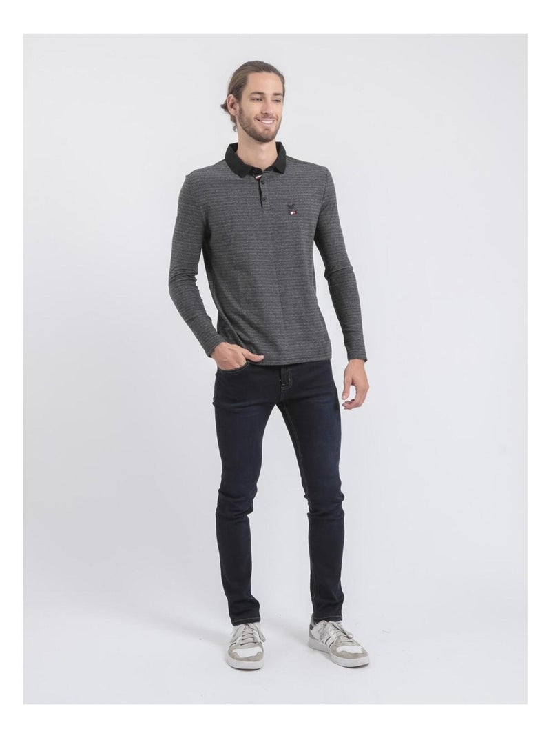 Polo de manga larga de puro algodón PINSAC Negro - Kiabi