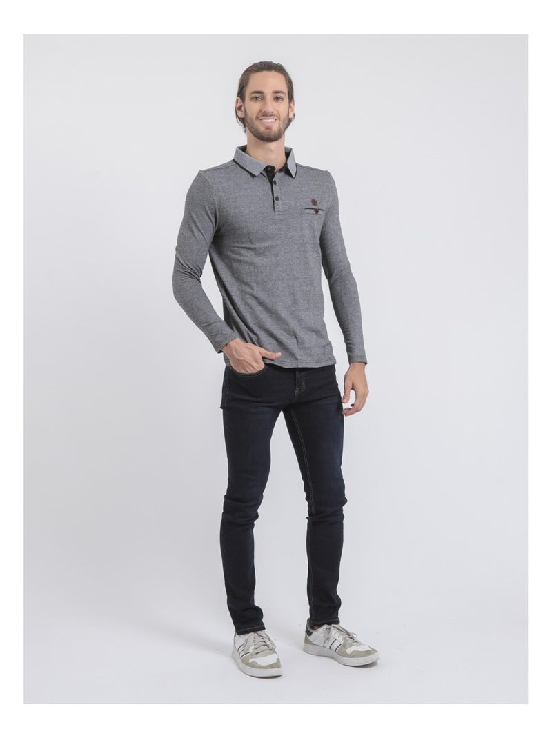 Polo de manga larga de puro algodón PIWANGA Negro - Kiabi