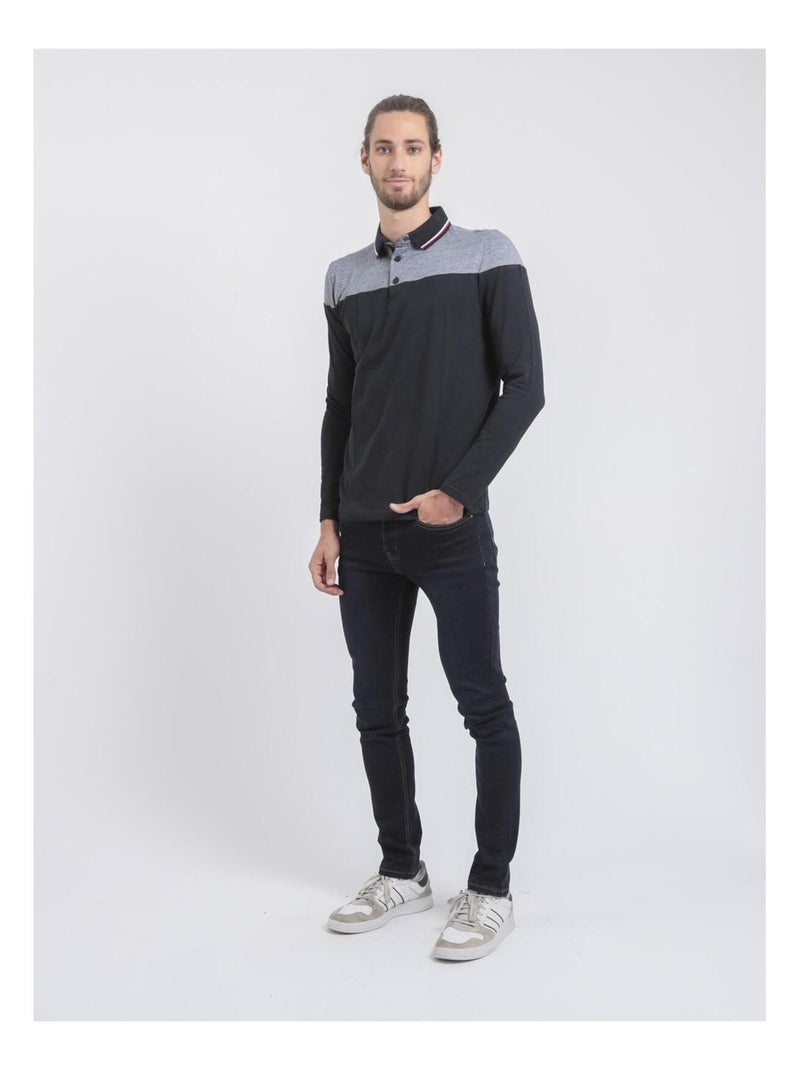 Polo de manga larga de puro algodón POGAME Azul marino - Kiabi