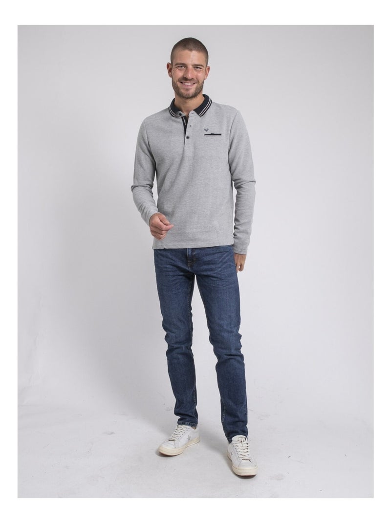 Polo de manga larga de puro algodón POMEDUSE Gris - Kiabi