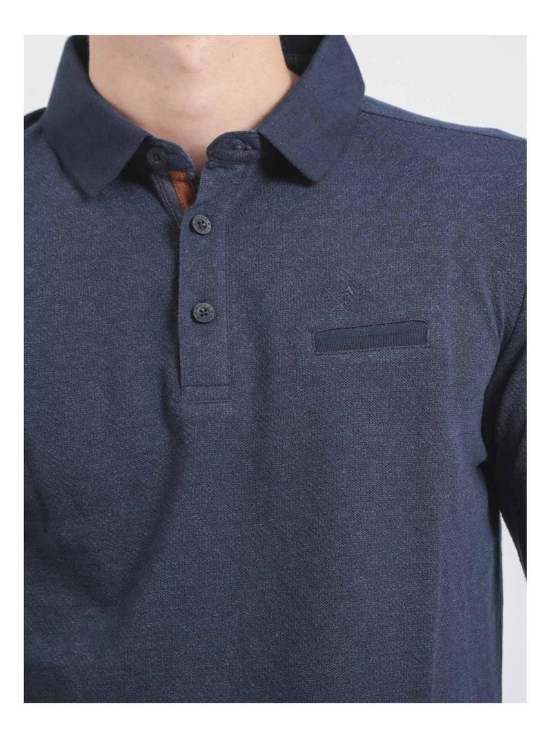 Polo de manga larga de puro algodón PUMANAR Azul marino - Kiabi