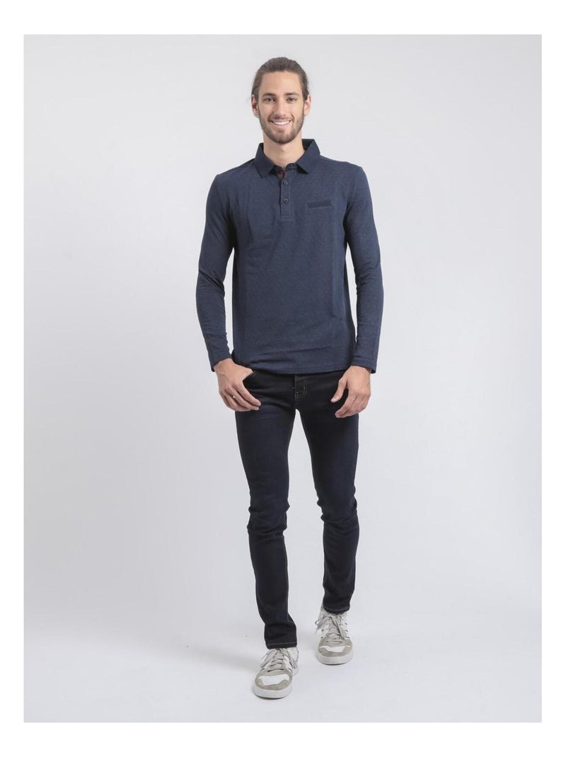 Polo de manga larga de puro algodón PUMANAR Azul marino - Kiabi