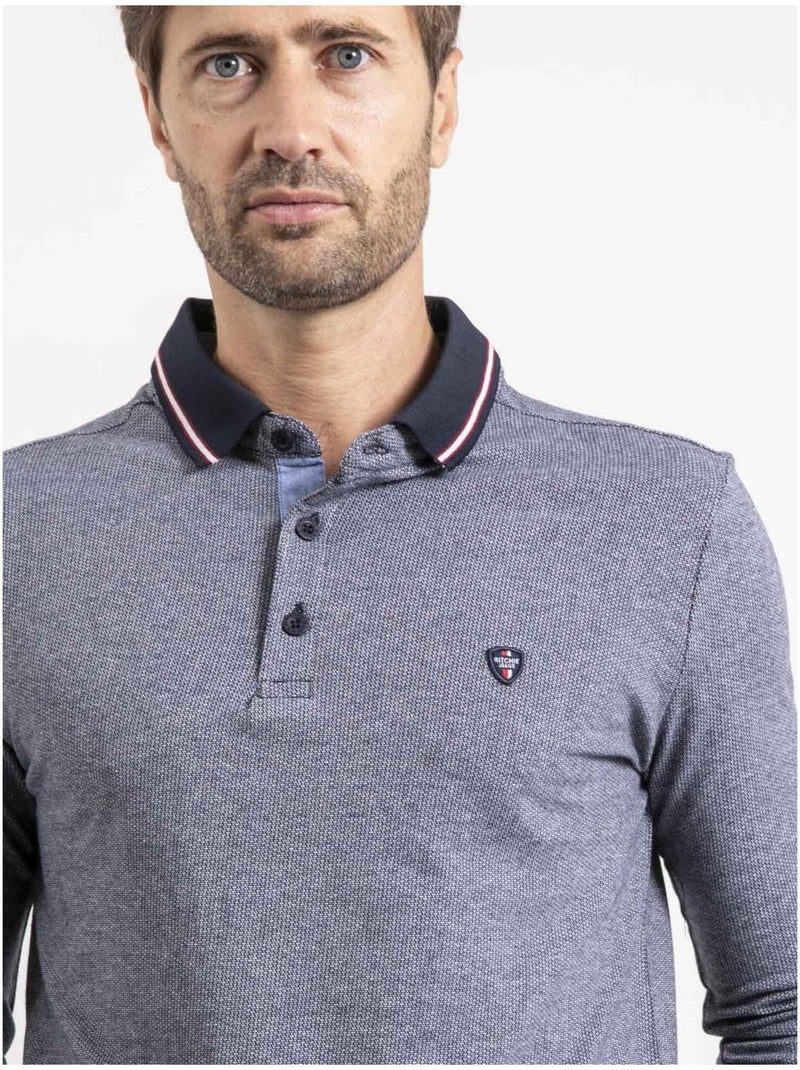 Polo de manga larga de puro algodón PYTHON Azul marino - Kiabi