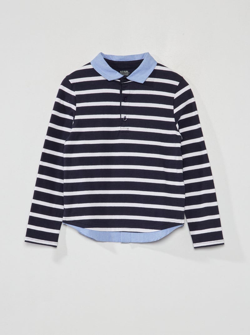 Polo de manga larga efecto 2 en 1 AZUL - Kiabi