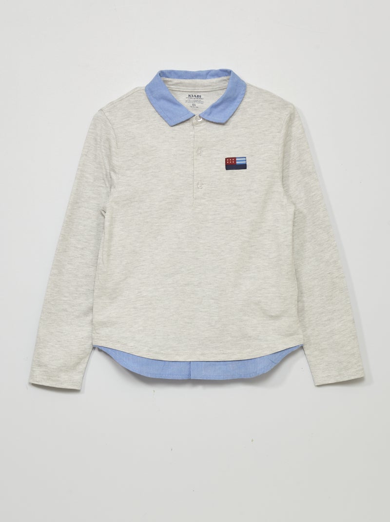 Polo de manga larga efecto 2 en 1 GRIS - Kiabi