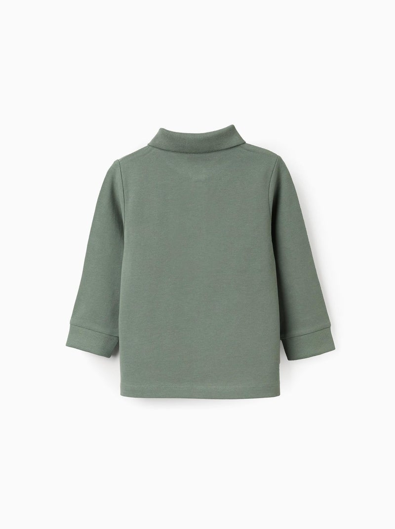 Polo de manga larga en algodón Verde oscuro - Kiabi