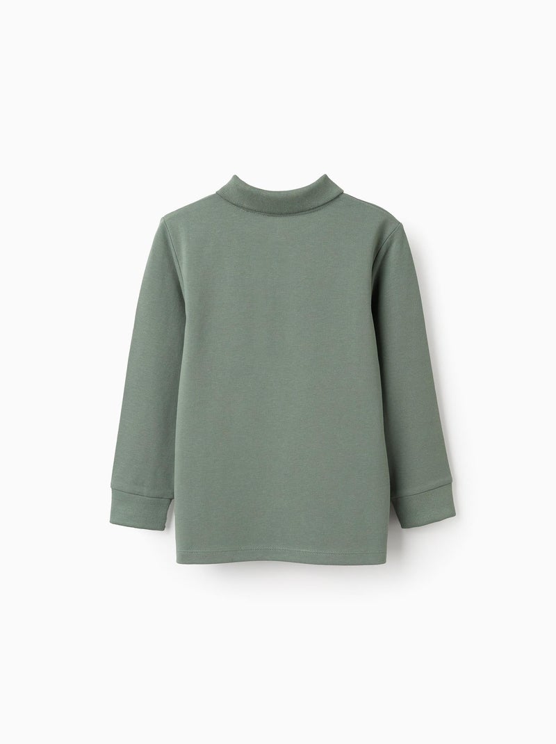 Polo de manga larga en algodón Verde oscuro - Kiabi