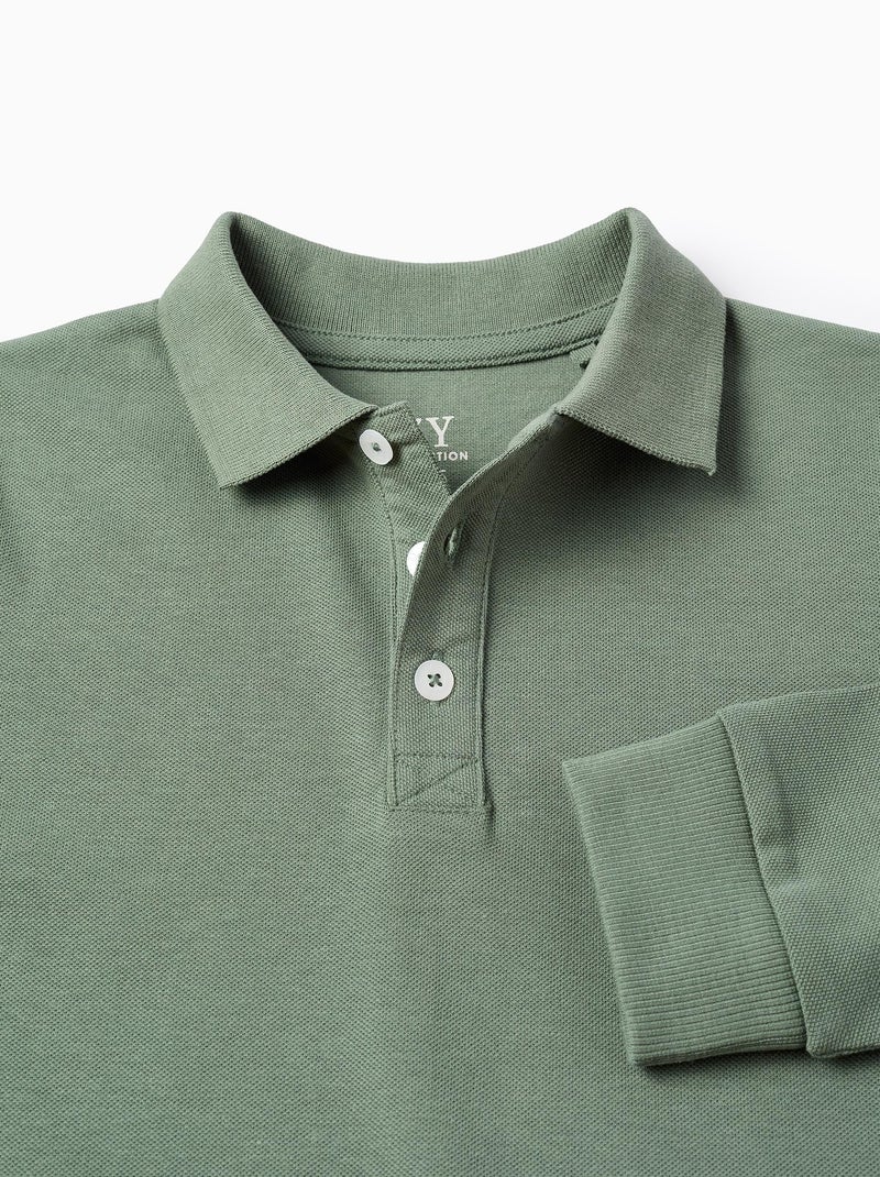 Polo de manga larga en algodón Verde oscuro - Kiabi