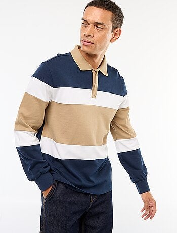 Polo de manga larga estilo rugby con diseño colorblock