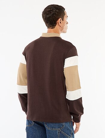 Polo de manga larga estilo rugby con diseño colorblock