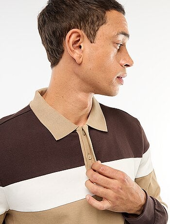 Polo de manga larga estilo rugby con diseño colorblock