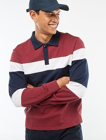 Polo de manga larga estilo rugby con diseño colorblock