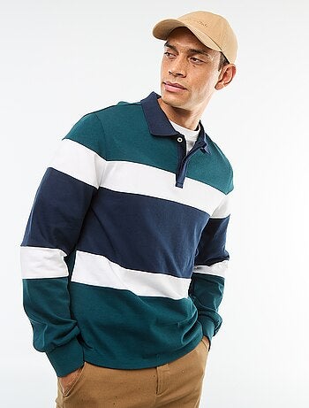 Polo de manga larga estilo rugby con diseño colorblock