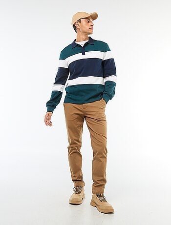 Polo de manga larga estilo rugby con diseño colorblock