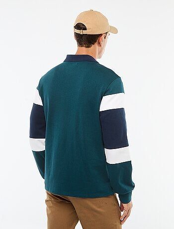 Polo de manga larga estilo rugby con diseño colorblock