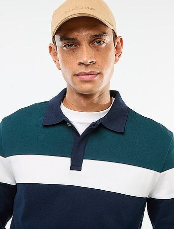 Polo de manga larga estilo rugby con diseño colorblock