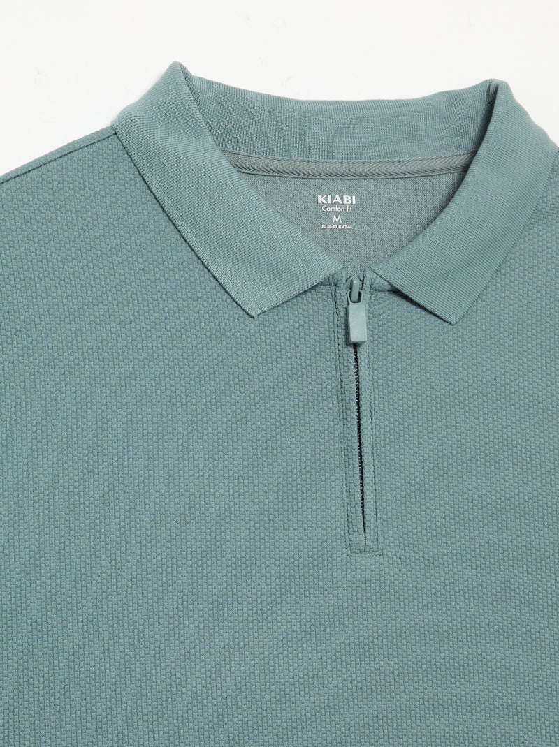 Polo de nido de abeja con cuello de cremallera Azul - Kiabi