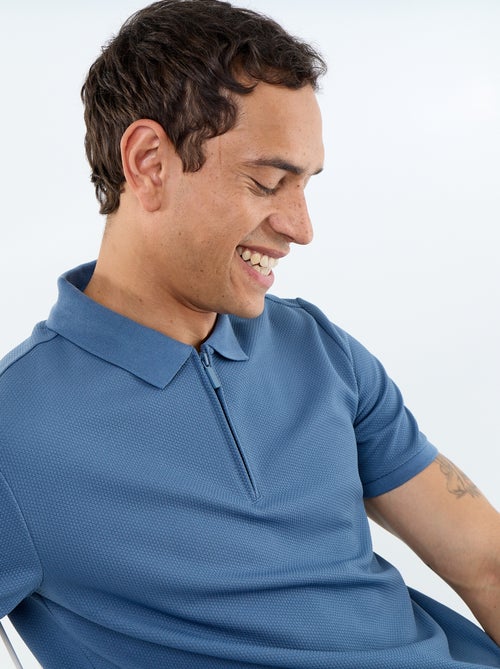 Polo de nido de abeja con cuello de cremallera - Kiabi