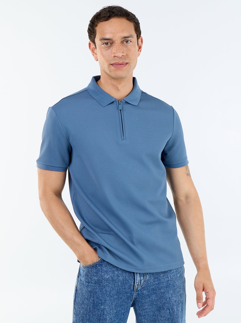 Polo de nido de abeja con cuello de cremallera Azul - Kiabi