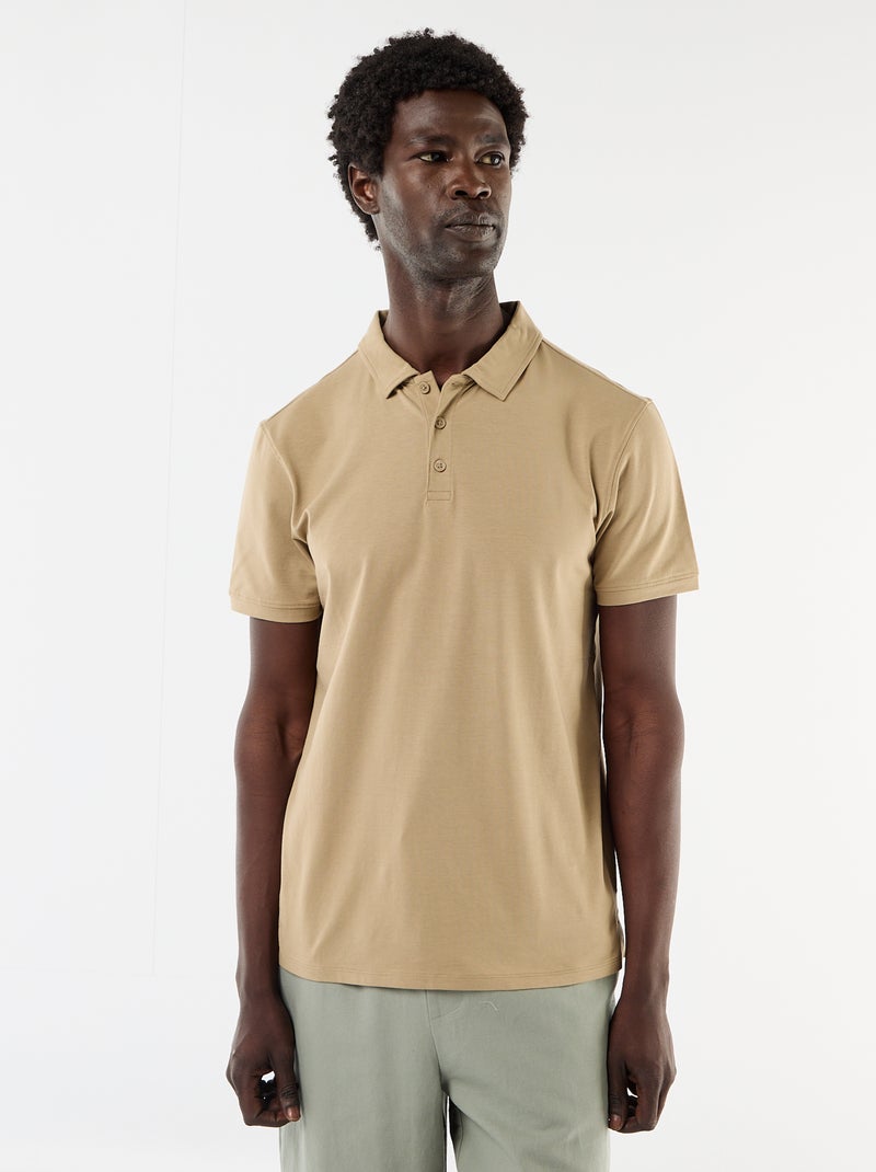 Polo de nido de abeja con cuello de cremallera Beige - Kiabi