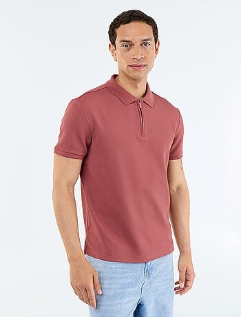 Polo de nido de abeja con cuello de cremallera