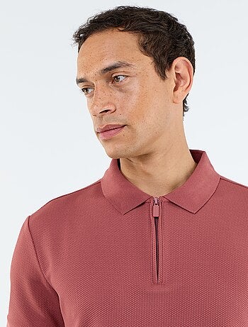 Polo de nido de abeja con cuello de cremallera