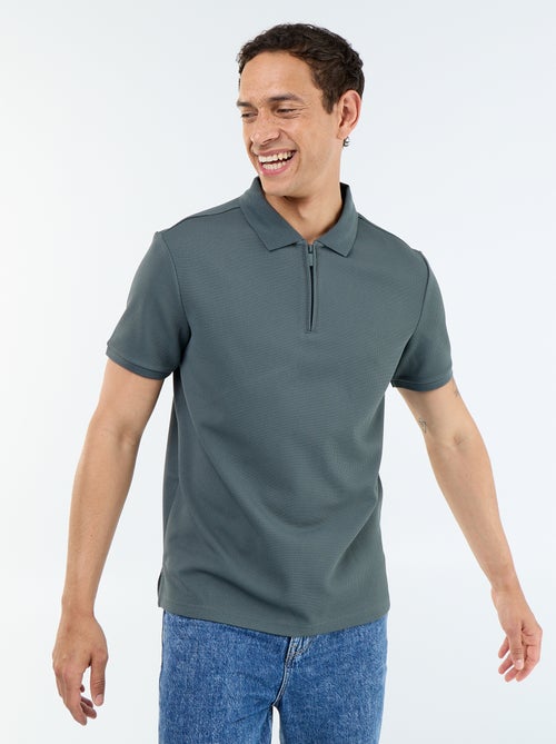 Polo de nido de abeja con cuello de cremallera - Kiabi