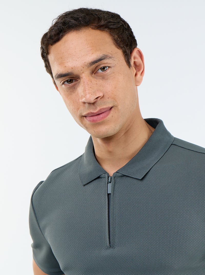 Polo de nido de abeja con cuello de cremallera Verde - Kiabi