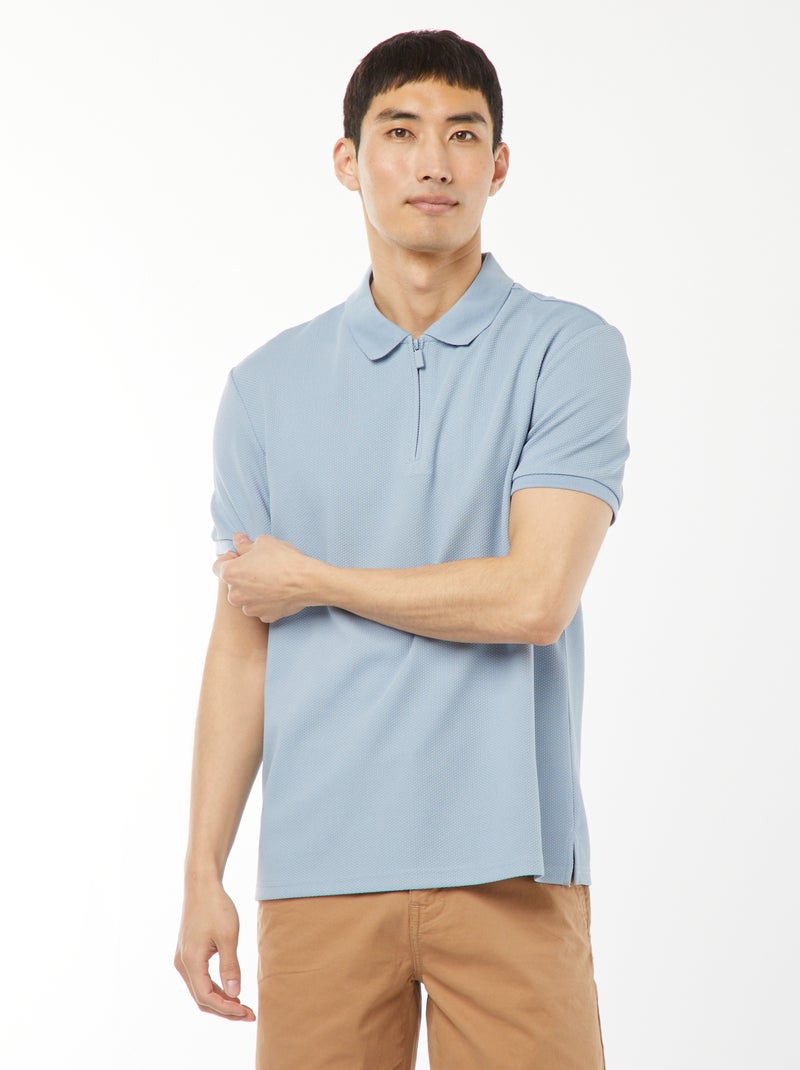Polo de panal de abeja con cremallera en el cuello AZUL - Kiabi