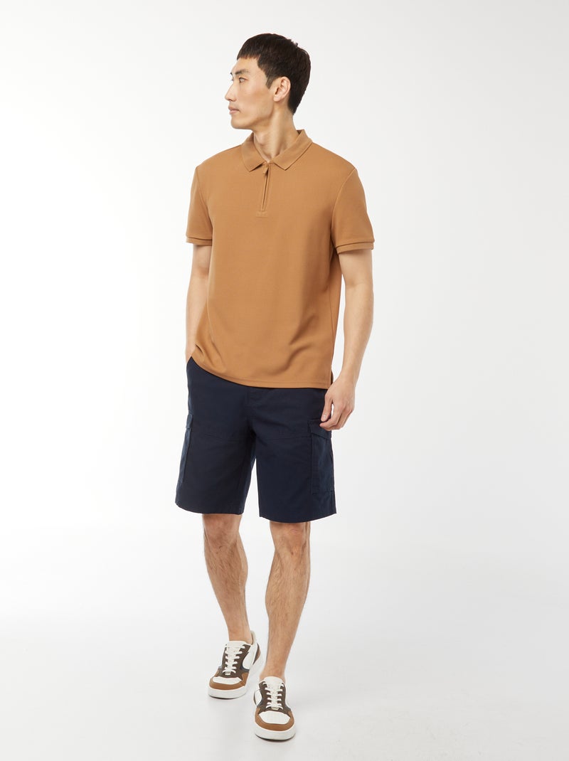 Polo de panal de abeja con cremallera en el cuello BEIGE - Kiabi