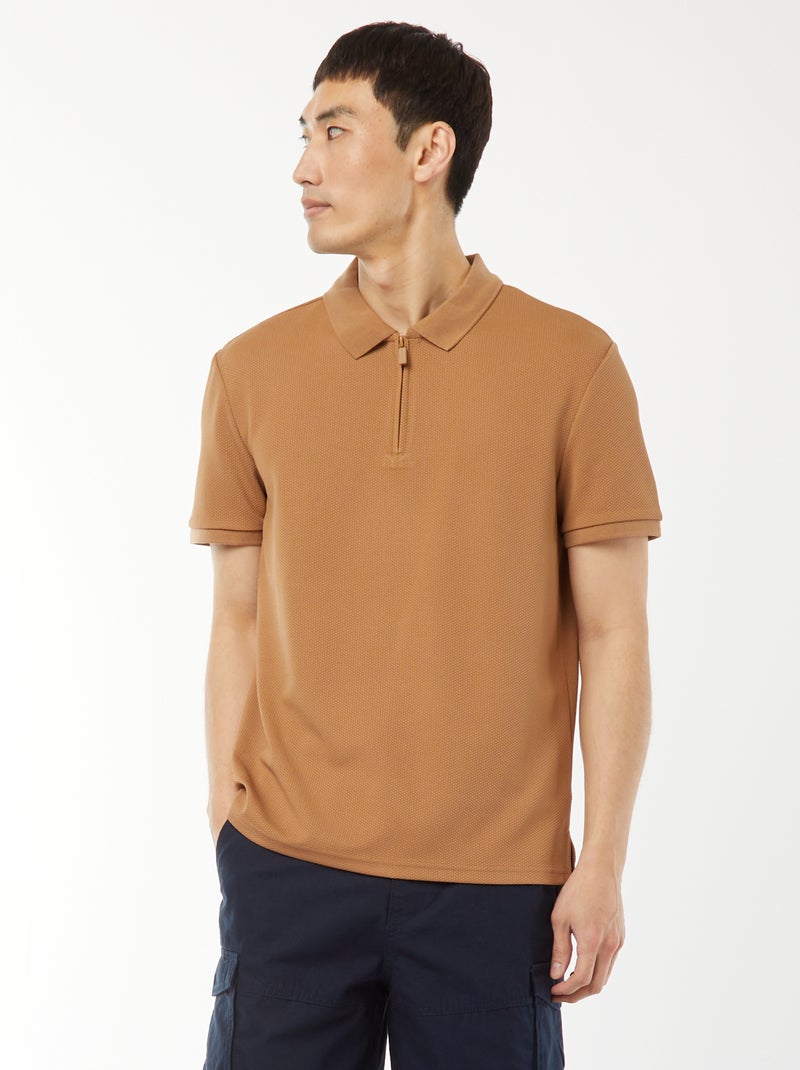 Polo de panal de abeja con cremallera en el cuello BEIGE - Kiabi