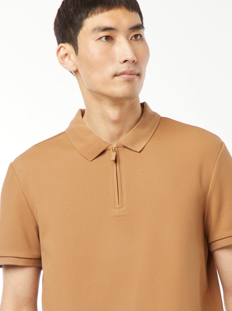 Polo de panal de abeja con cremallera en el cuello BEIGE - Kiabi