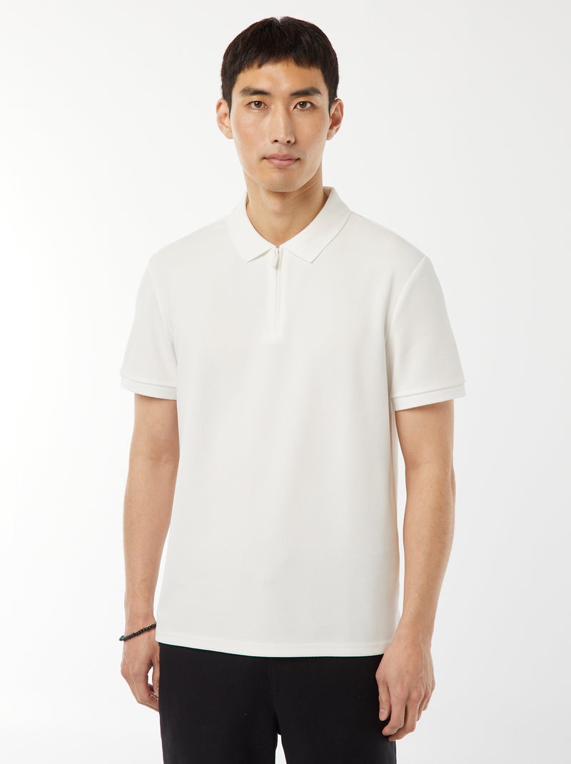 Polo de panal de abeja con cremallera en el cuello BLANCO - Kiabi