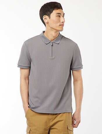 Polo de panal de abeja con cremallera en el cuello
