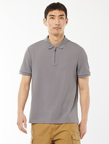 Polo de panal de abeja con cremallera en el cuello