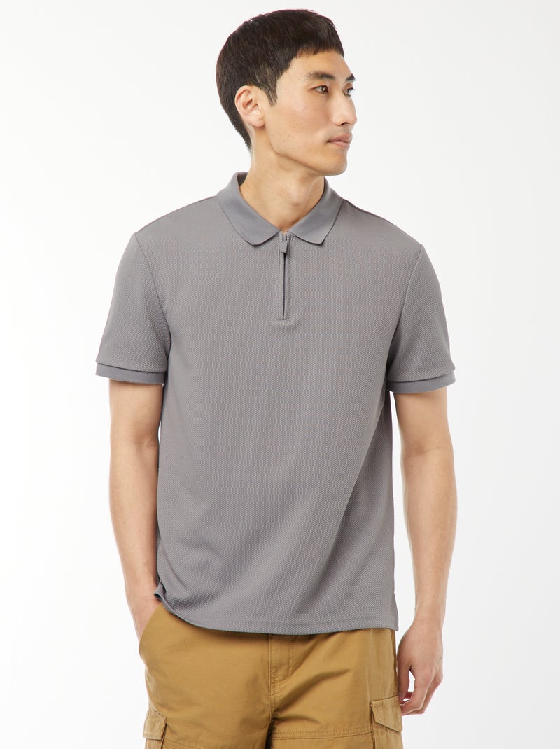 Polo de panal de abeja con cremallera en el cuello GRIS - Kiabi