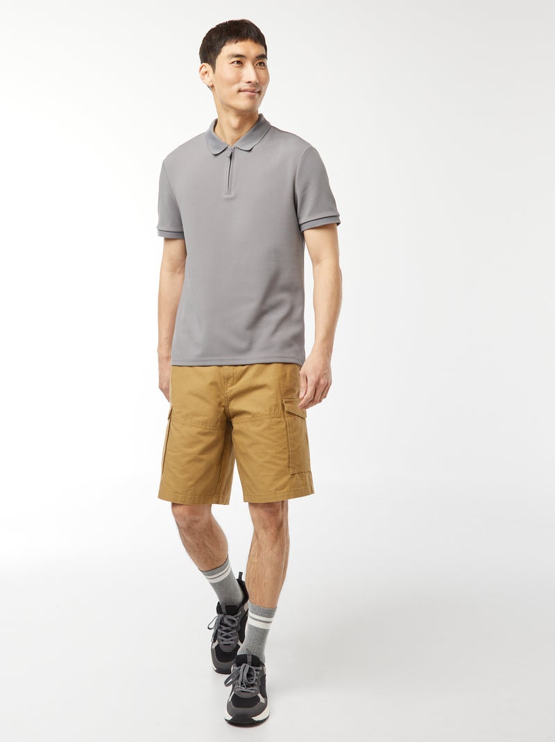 Polo de panal de abeja con cremallera en el cuello GRIS - Kiabi