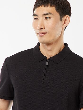 Polo de panal de abeja con cremallera en el cuello