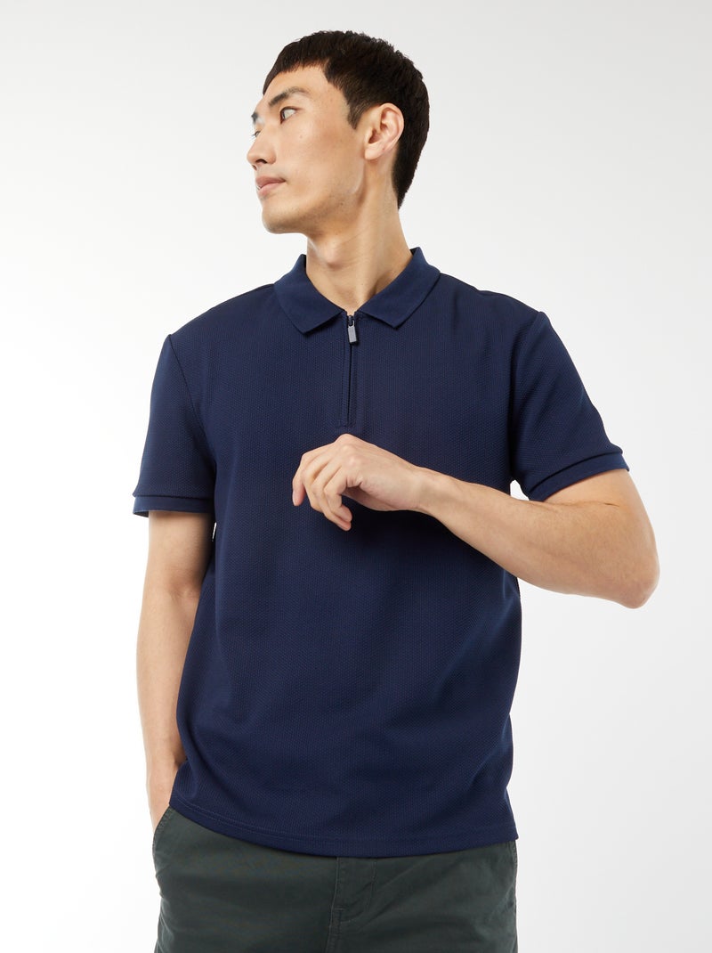 Polo de panal de abeja con cremallera en el cuello NEGRO - Kiabi