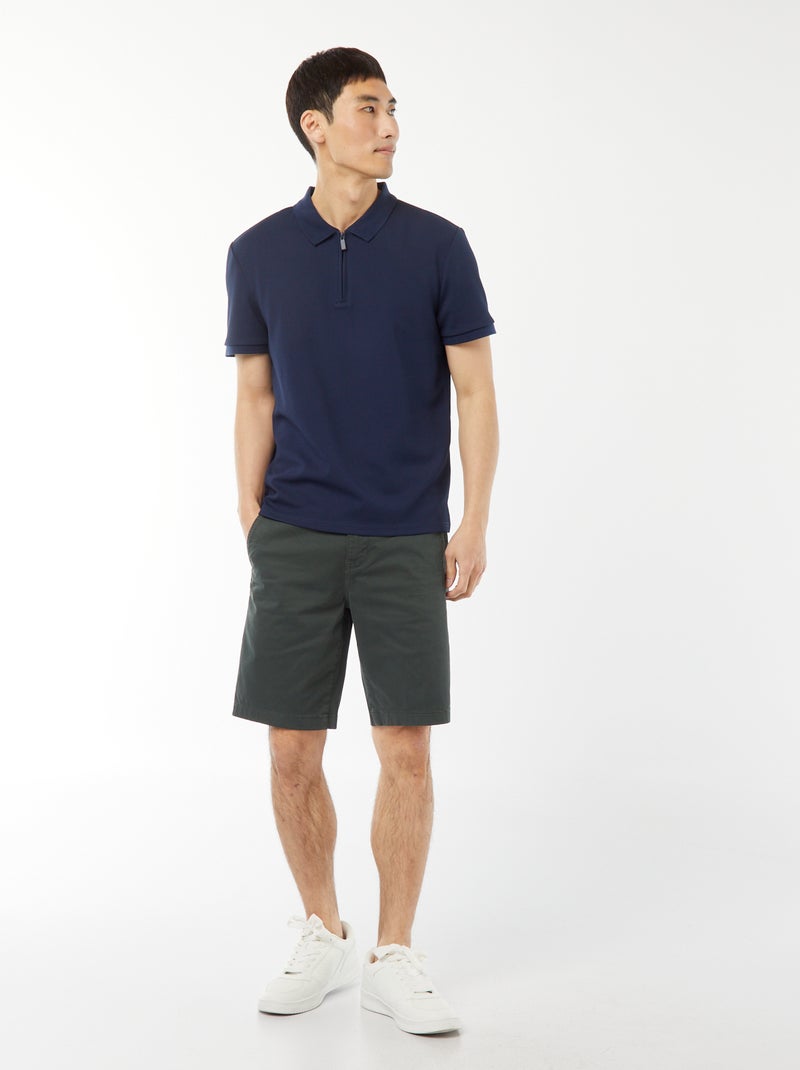 Polo de panal de abeja con cremallera en el cuello NEGRO - Kiabi