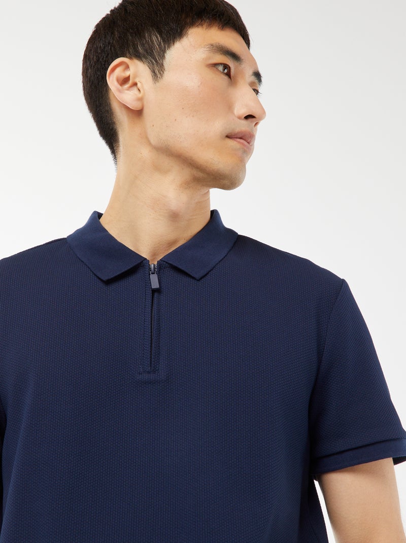 Polo de panal de abeja con cremallera en el cuello NEGRO - Kiabi