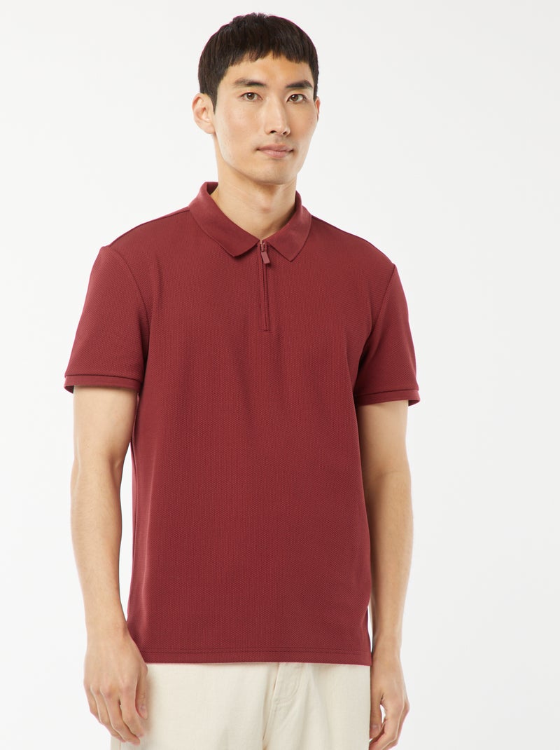Polo de panal de abeja con cremallera en el cuello ROJO - Kiabi
