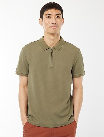 Polo de panal de abeja con cremallera en el cuello