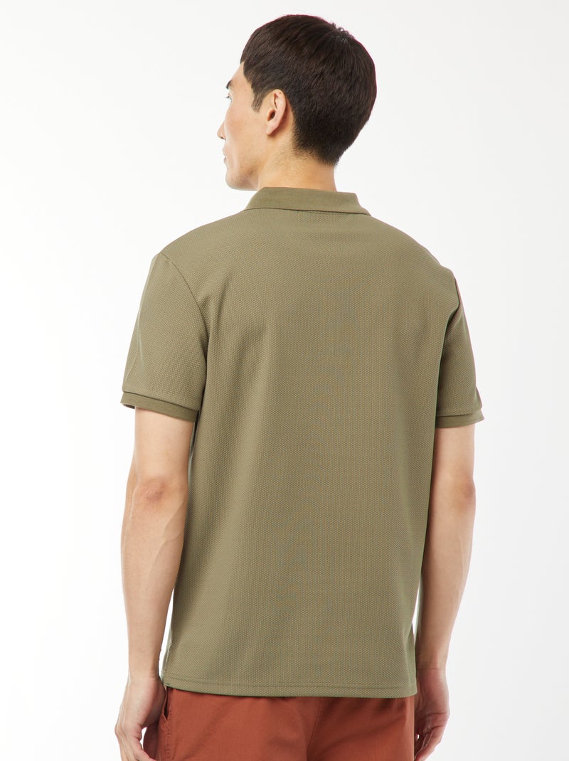 Polo de panal de abeja con cremallera en el cuello VERDE - Kiabi