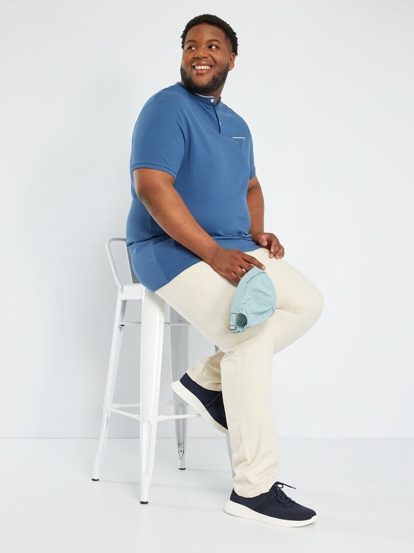Polo de piqué algodón con cuello mao azul oscuro - Kiabi