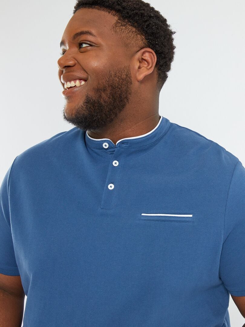 Polo de piqué algodón con cuello mao azul oscuro - Kiabi