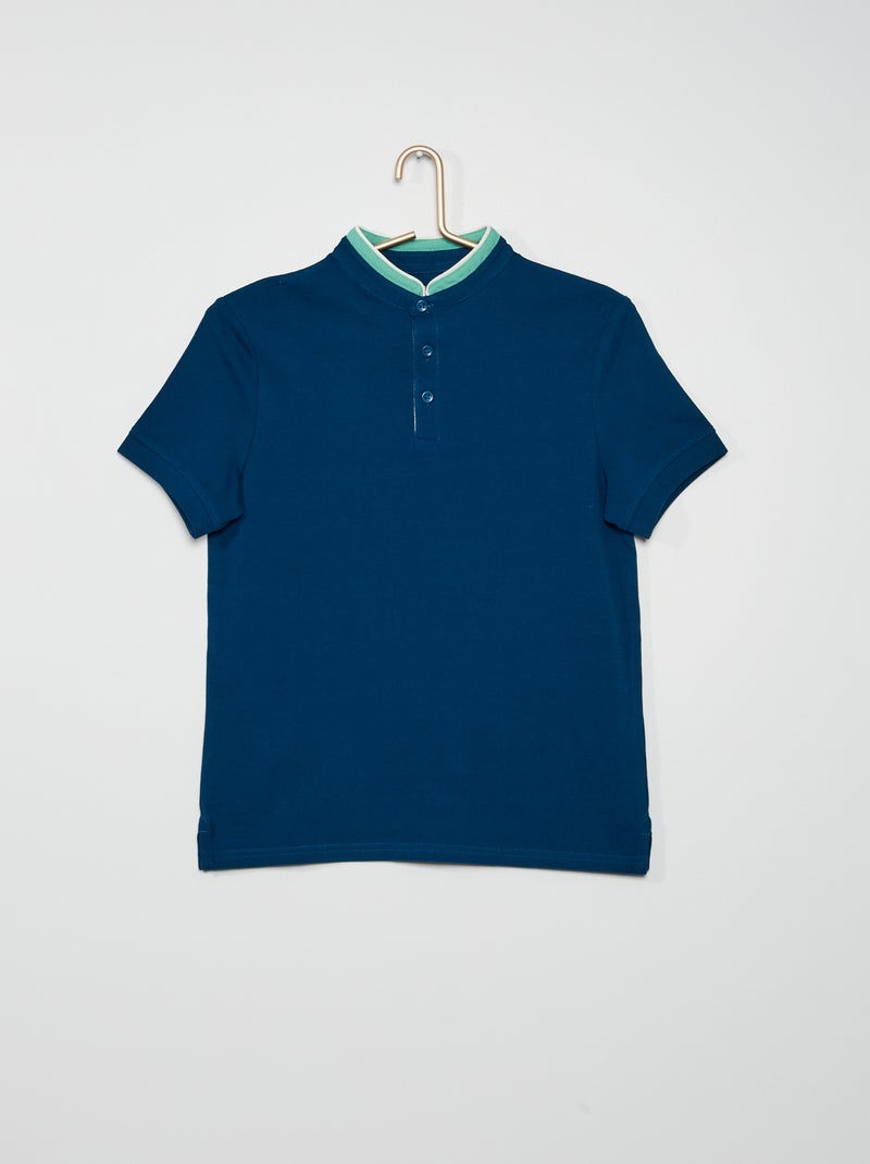 Polo de piqué algodón con cuello mao AZUL - Kiabi