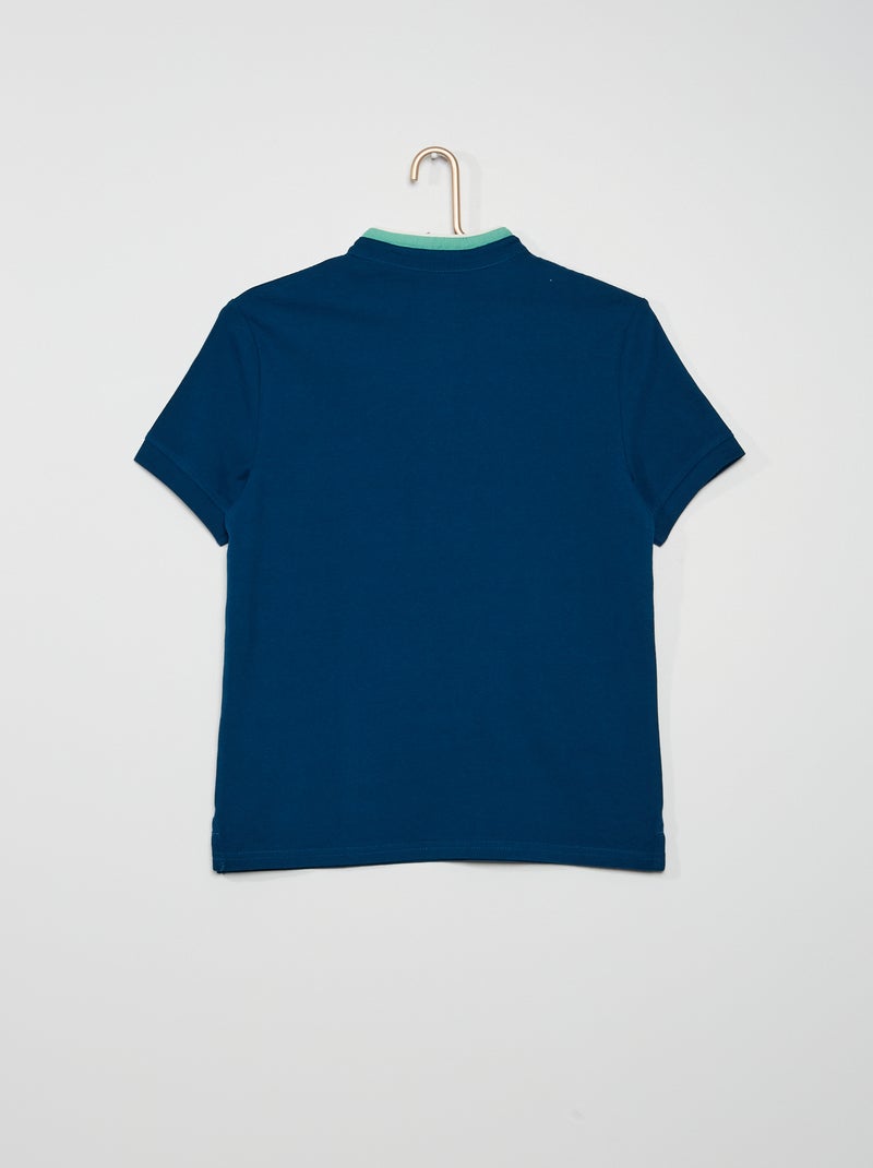 Polo de piqué algodón con cuello mao AZUL - Kiabi